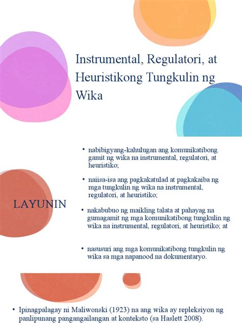 Instrumental regulatori at heuristikong gamit ng wika